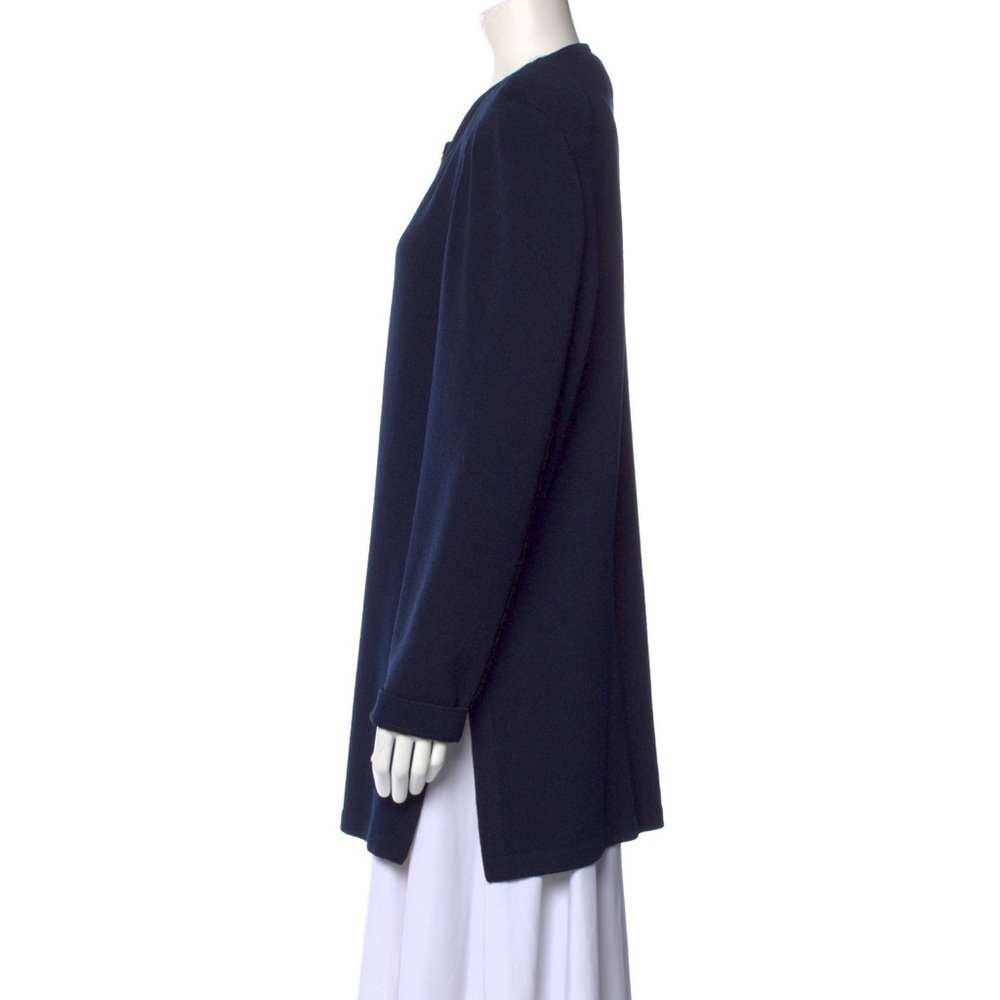 St. John Basics Santana Knit Long Navy Button Up Cardigan Sweater Jacket Large - Picture 2 of 3